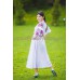 Boho Style Ukrainian Embroidered Maxi Dress White with Pink/Black Embroidery
